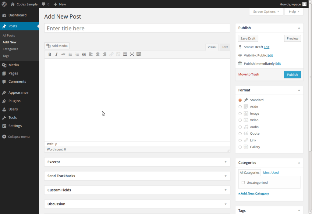 WordPress Dashboard