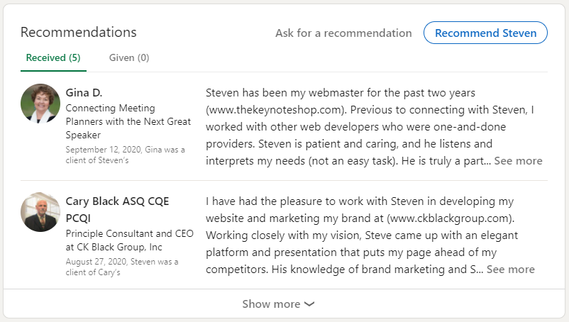 Steven J Wilson LinkedIn Recommendations
