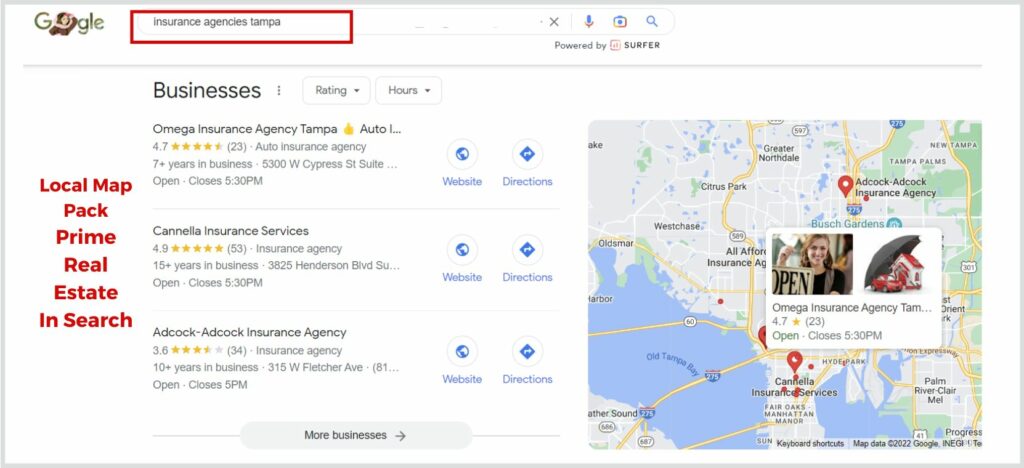 Local search results for insurance agency seo