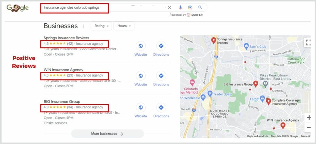 Reviews for local insurance seo