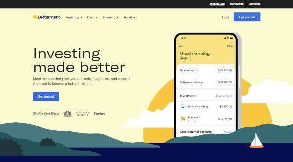 Betterment Financial services website example