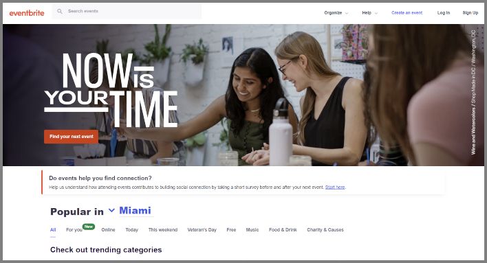 Eventbrite Screenshot example of value proposition