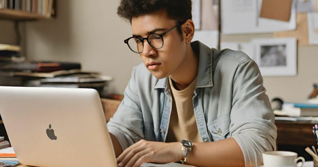 Guy sitting at the computer studying the Google March Core Update 2024